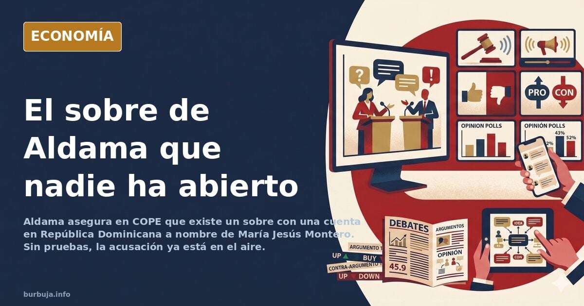 Sobre cerrado sobre una mesa de despacho con documentos y una balanza de la justicia al fondo, en tonos azul marino y dorado