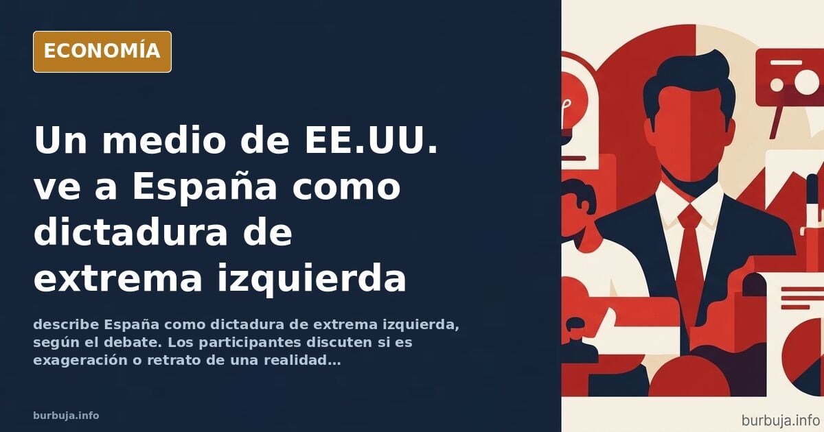 Ilustración editorial de un edificio gubernamental español con una bandera estadounidense ondeando al fondo, simbolizando la 