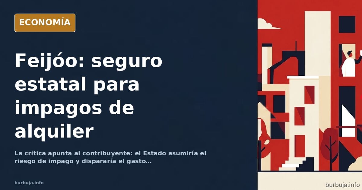 Ilustración editorial de un contrato de alquiler con un sello estatal de garantía de impago en tonos azul marino y dorado