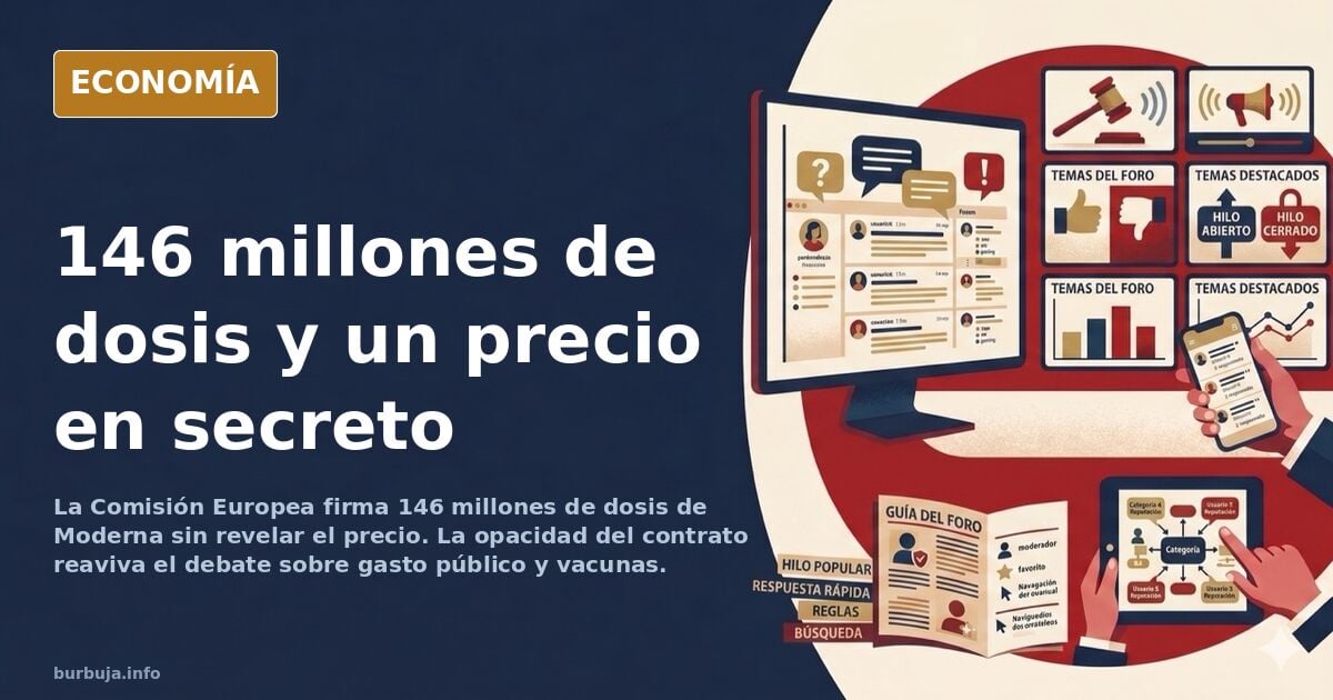 Ilustración editorial de un contrato europeo sellado junto a viales de vacuna y una etiqueta de precio en blanco