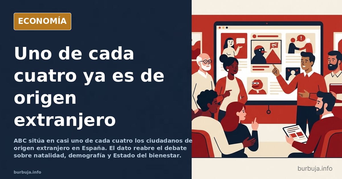 Portada de periódico con gráfico de barras sobre población de origen extranjero en España
