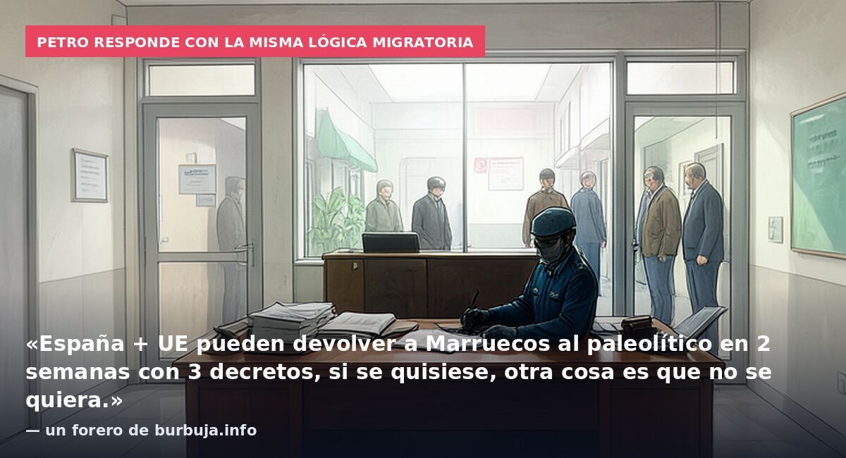 Petro responde con la misma lógica migratoria: «España + UE pueden devolver a Marruecos al paleolítico en 2 semanas con 3 decretos, si se quisiese, otra cosa es que no se quiera.» — un forero de burbuja.info