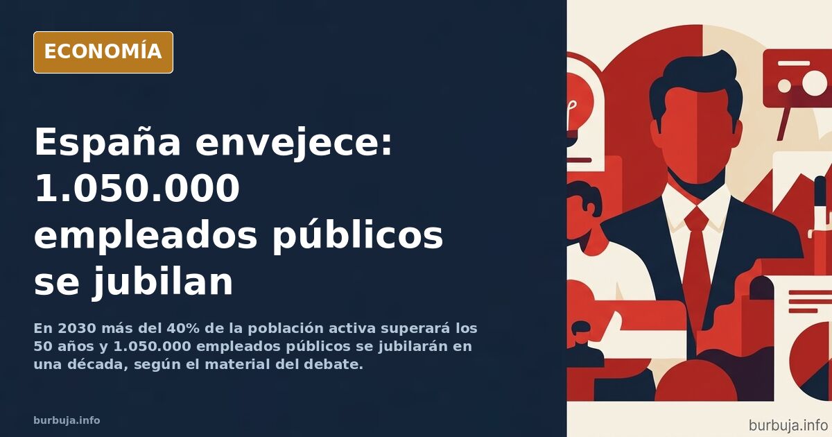 Ilustración editorial sobre el envejecimiento de la población activa y el riesgo para las pensiones en España