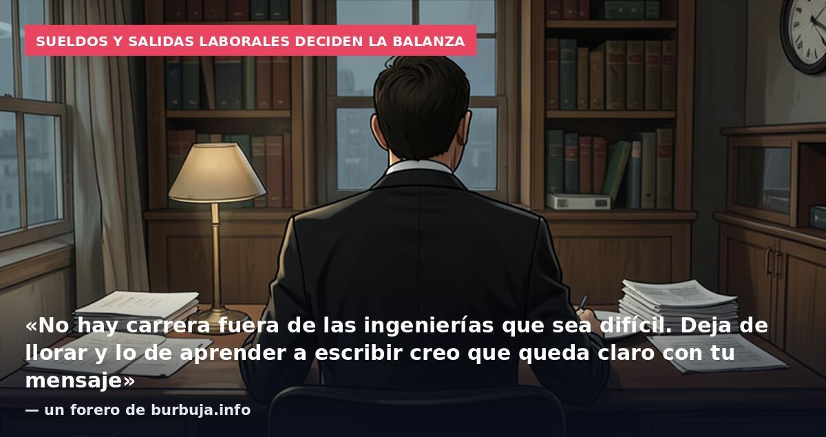 Sueldos y salidas laborales deciden la balanza: «No hay carrera fuera de las ingenierías que sea difícil. Deja de llorar y lo de aprender a escribir creo que queda claro con tu mensaje» — un forero de burbuja.info