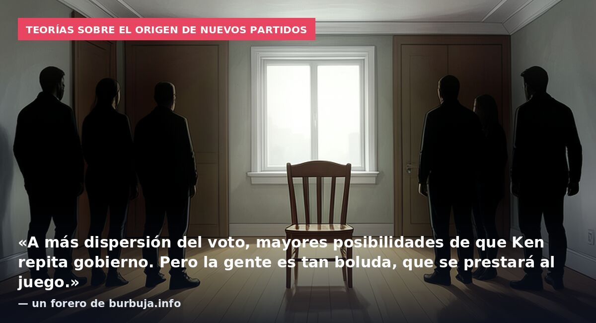 Teorías sobre el origen de nuevos partidos: «A más dispersión del voto, mayores posibilidades de que Ken repita gobierno. Pero la gente es tan boluda, que se prestará al juego.» — un forero de burbuja.info