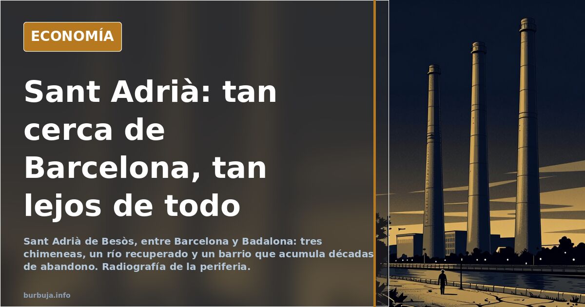 Tres chimeneas de hormigón de la antigua central térmica de Sant Adrià de Besòs al atardecer junto al río Besòs