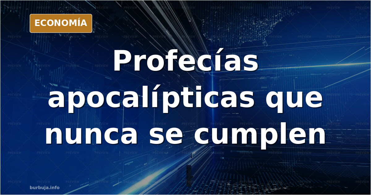 Ilustración editorial de un reloj de arena con profecías apocalípticas escritas en papeles que se desvanecen sin cumplirse