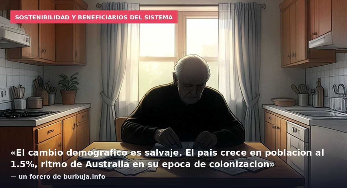 Sostenibilidad y beneficiarios del sistema: «El cambio demografico es salvaje. El pais crece en poblacion al 1.5%, ritmo de Australia en su epoca de colonizacion» — un forero de burbuja.info