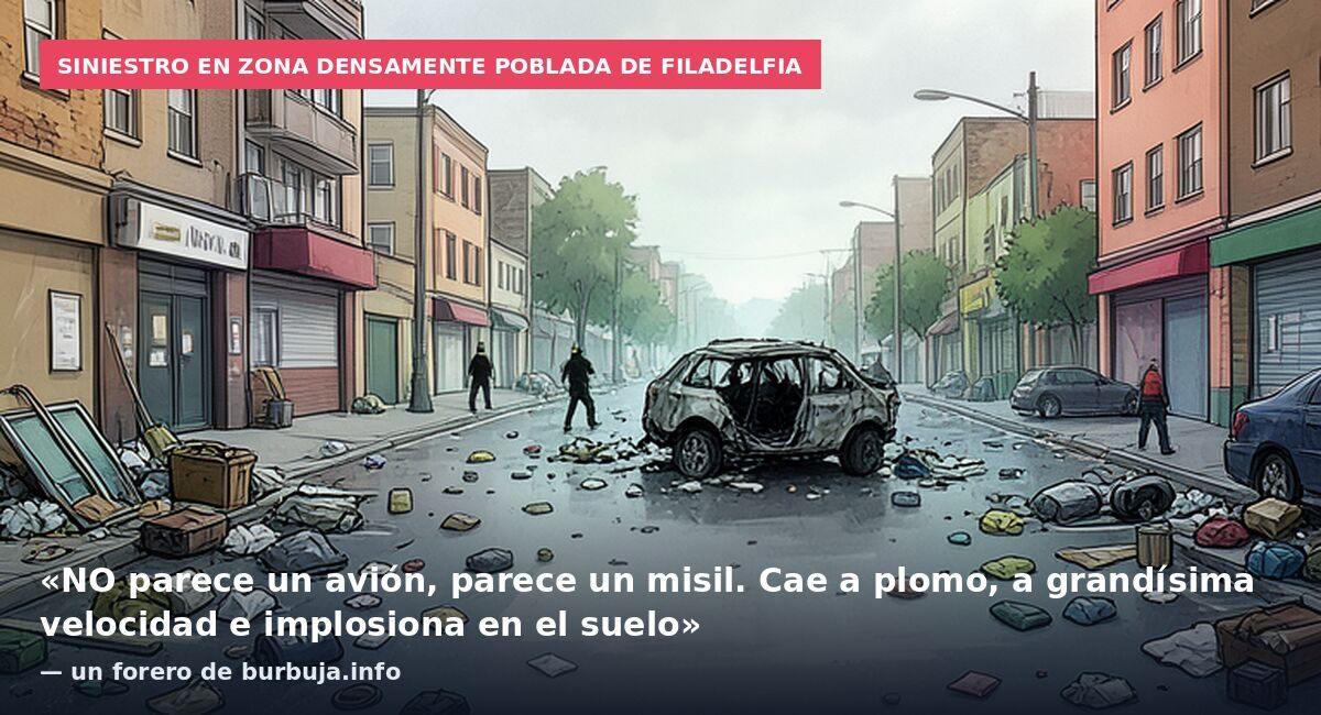 Siniestro en zona densamente poblada de Filadelfia: «NO parece un avión, parece un misil. Cae a plomo, a grandísima velocidad e implosiona en el suelo» — un forero de burbuja.info