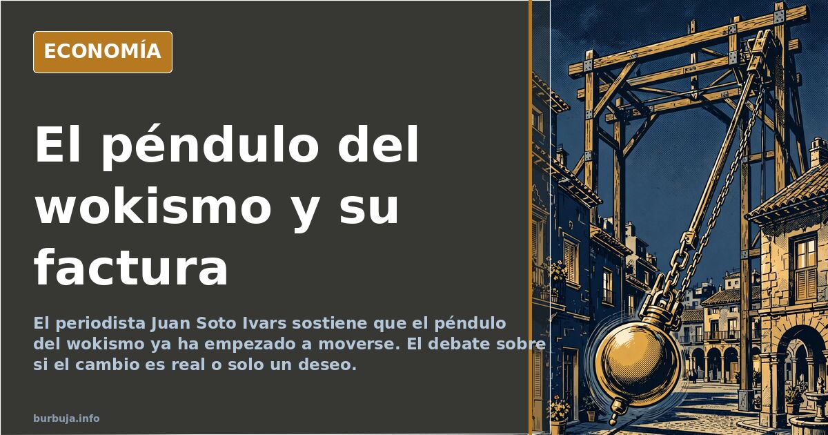 Ilustración editorial de un péndulo dorado sobre fondo azul marino, símbolo del cambio de ciclo político y cultural
