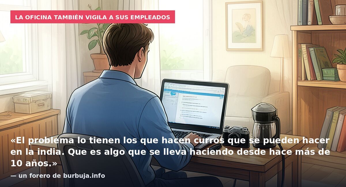 La oficina también vigila a sus empleados: «El problema lo tienen los que hacen curros que se pueden hacer en la india. Que es algo que se lleva haciendo desde hace más de 10 años.» — un forero de burbuja.info