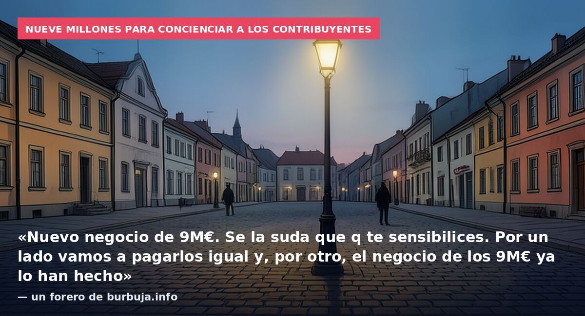 Nueve millones para concienciar a los contribuyentes: «Nuevo negocio de 9M€. Se la suda que q te sensibilices. Por un lado vamos a pagarlos igual y, por otro, el negocio de los 9M€ ya lo han hecho» — un forero de burbuja.info