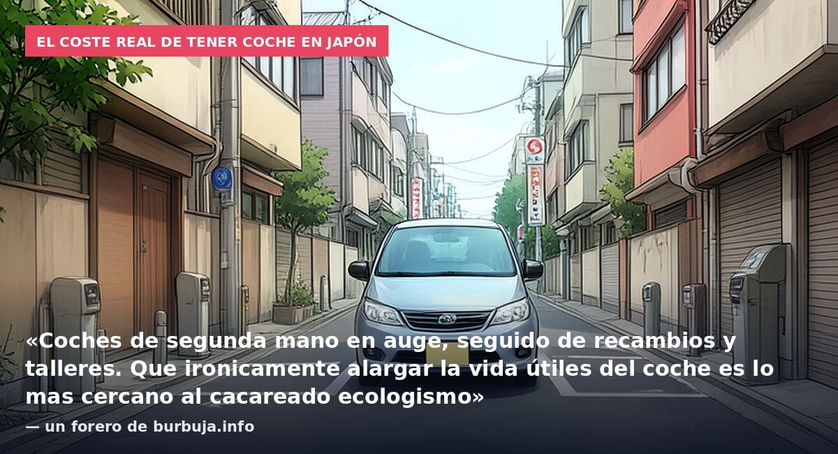 El coste real de tener coche en Japón: «Coches de segunda mano en auge, seguido de recambios y talleres. Que ironicamente alargar la vida útiles del coche es lo mas cercano al cacareado ecologismo» — un forero de burbuja.info