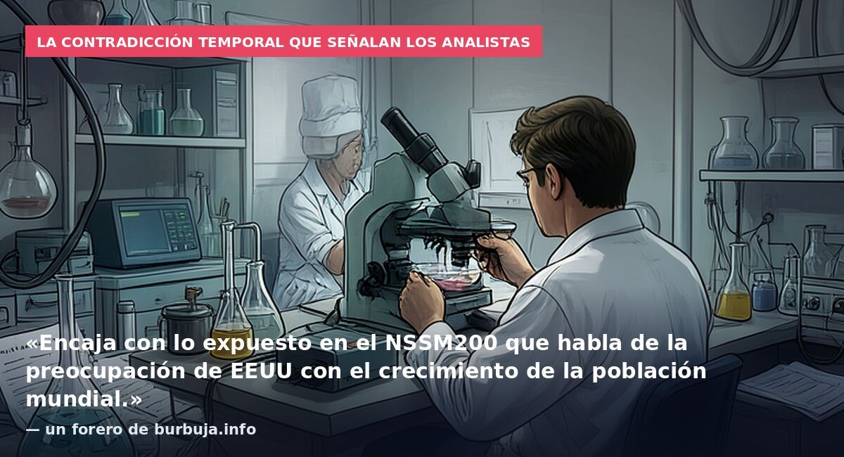 La contradicción temporal que señalan los analistas: «Encaja con lo expuesto en el NSSM200 que habla de la preocupación de EEUU con el crecimiento de la población mundial.» — un forero de burbuja.info