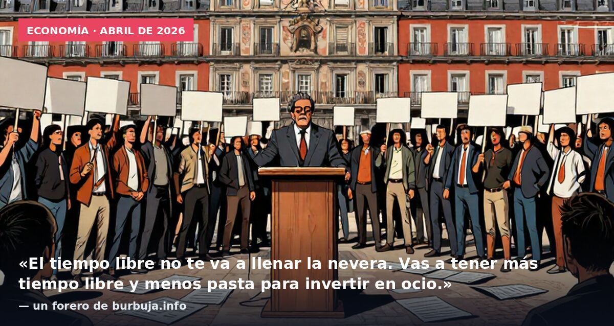 Economía · abril de 2026: «El tiempo libre no te va a llenar la nevera. Vas a tener más tiempo libre y menos pasta para invertir en ocio.» — un forero de burbuja.info