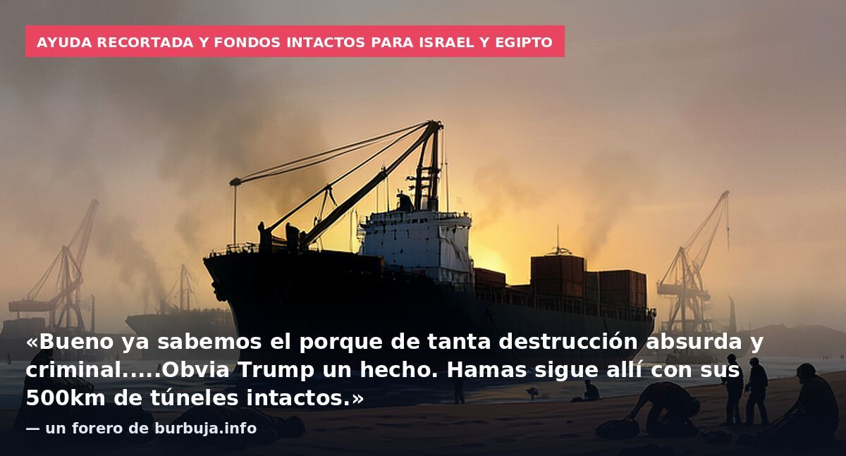 Ayuda recortada y fondos intactos para Israel y Egipto: «Bueno ya sabemos el porque de tanta destrucción absurda y criminal.....Obvia Trump un hecho. Hamas sigue allí con sus 500km de túneles intactos.» — un forero de burbuja.info