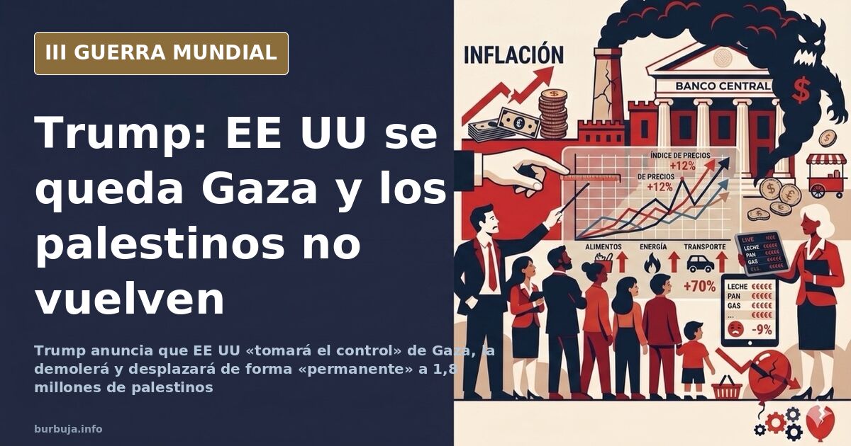 Silueta de la Franja de Gaza con edificios derruidos y un mapa de Oriente Próximo sobre fondo desaturado