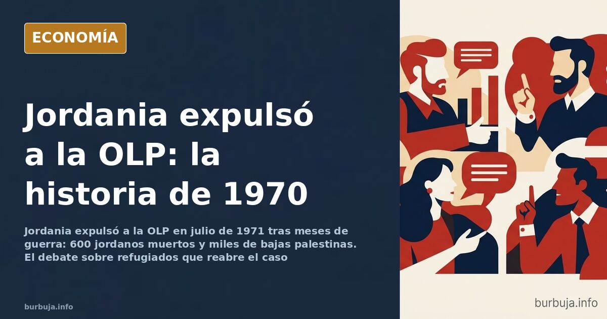 Ilustración editorial sobre el conflicto entre Jordania y la OLP en 1970 con soldados y aviones destruidos