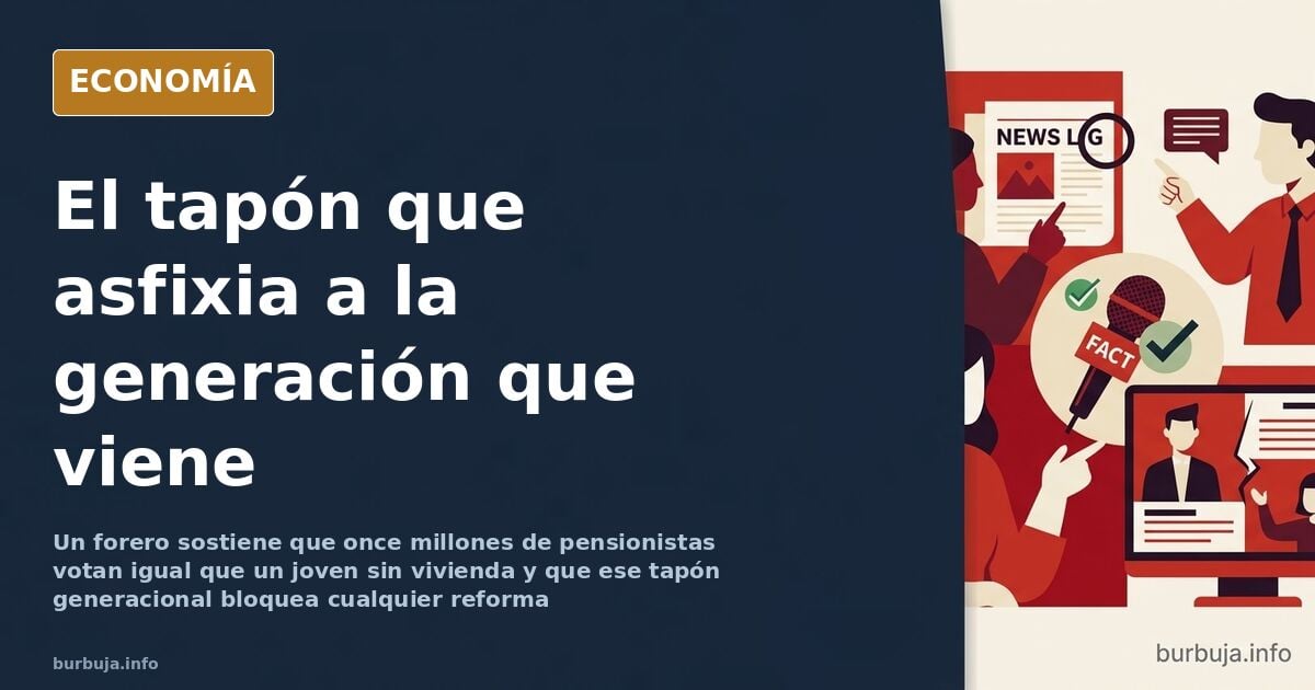 Ilustración editorial de una urna electoral con papeletas que representan el peso del voto de pensionistas frente al de jóven
