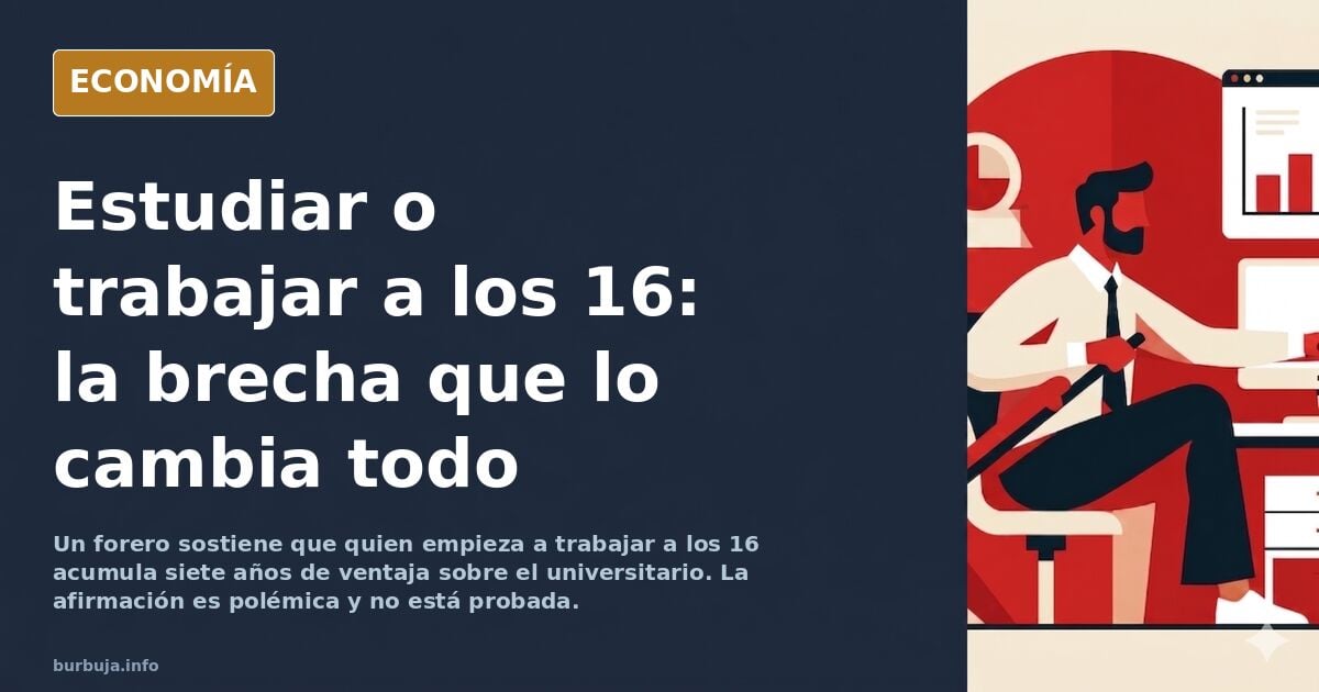 Ilustración editorial sobre la brecha entre estudiar una carrera y empezar a trabajar a los 16 años en España