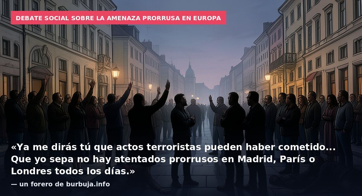Debate social sobre la amenaza prorrusa en Europa: «Ya me dirás tú que actos terroristas pueden haber cometido... Que yo sepa no hay atentados prorrusos en Madrid, París o Londres todos los días.» — un forero de burbuja.info