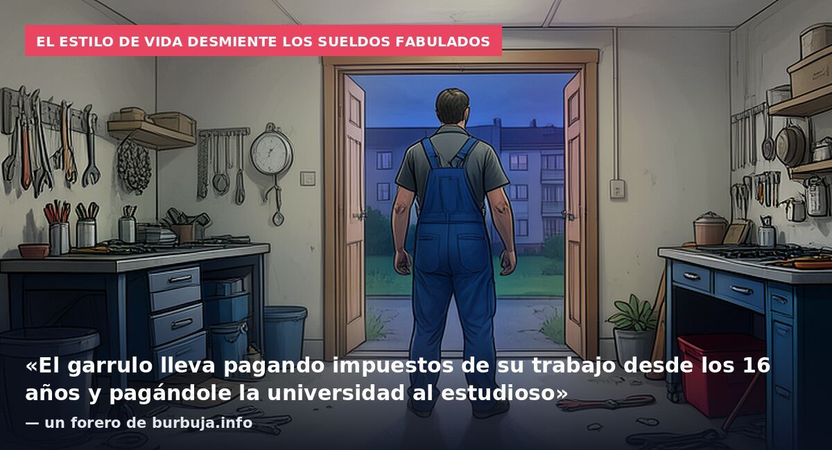 El estilo de vida desmiente los sueldos fabulados: «El garrulo lleva pagando impuestos de su trabajo desde los 16 años y pagándole la universidad al estudioso» — un forero de burbuja.info