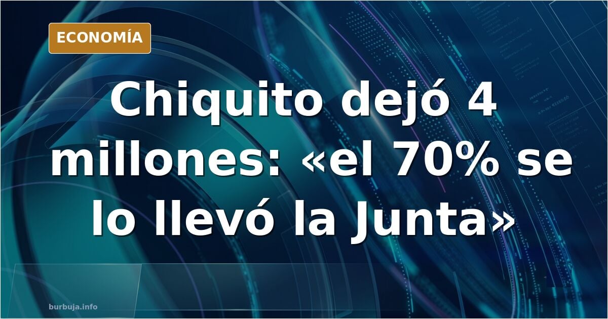Ilustración editorial de una herencia de cuatro millones reducida por impuestos, con la silueta de un cómico y una balanza fi