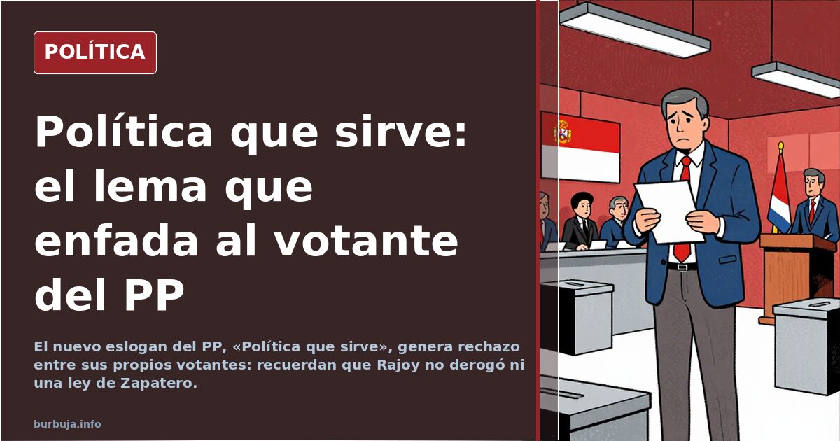 Cartel de campaña del PP con el eslogan Política que sirve sobre un fondo de urnas y escaños