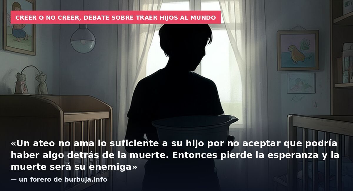 Creer o no creer, debate sobre traer hijos al mundo: «Un ateo no ama lo suficiente a su hijo por no aceptar que podría haber algo detrás de la muerte. Entonces pierde la esperanza y la muerte será su enemiga» — un forero de burbuja.info