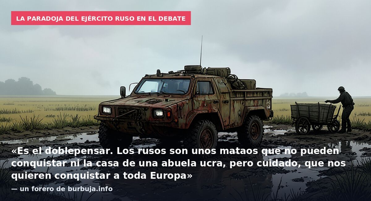 La paradoja del ejército ruso en el debate: «Es el doblepensar. Los rusos son unos mataos que no pueden conquistar ni la casa de una abuela ucra, pero cuidado, que nos quieren conquistar a toda Europa» — un forero de burbuja.info