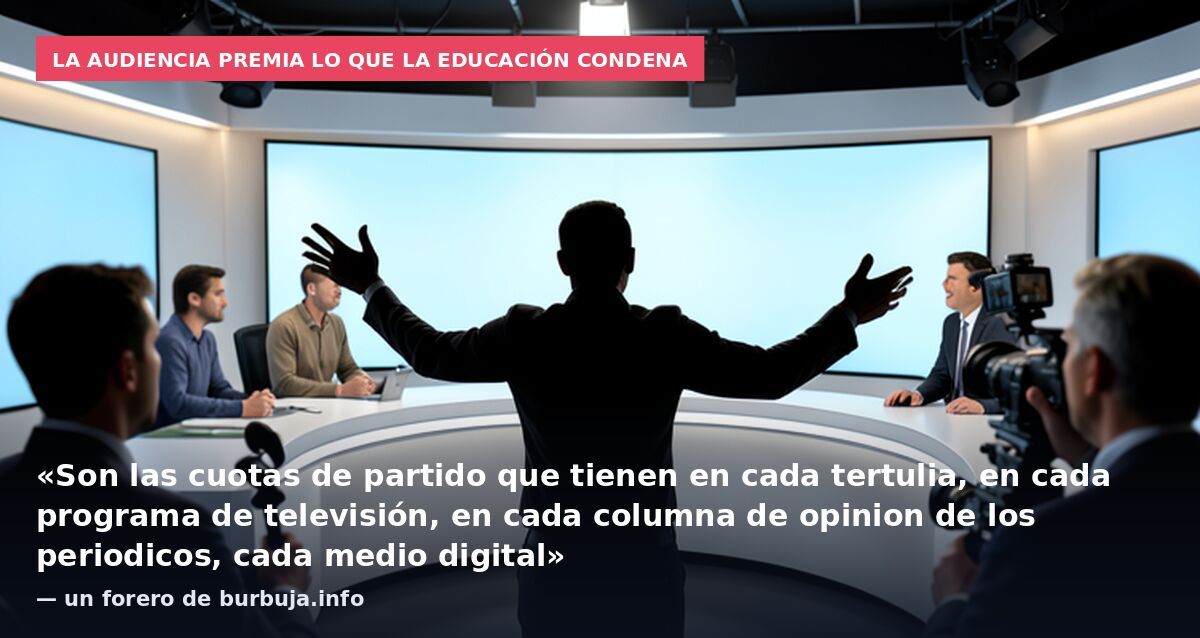 La audiencia premia lo que la educación condena: «Son las cuotas de partido que tienen en cada tertulia, en cada programa de televisión, en cada columna de opinion de los periodicos, cada medio digital» — un forero de burbuja.info