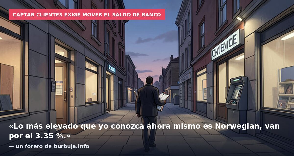 Captar clientes exige mover el saldo de banco: «Lo más elevado que yo conozca ahora mismo es Norwegian, van por el 3.35 %.» — un forero de burbuja.info