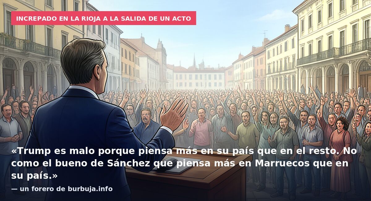 Increpado en La Rioja a la salida de un acto: «Trump es malo porque piensa más en su país que en el resto. No como el bueno de Sánchez que piensa más en Marruecos que en su país.» — un forero de burbuja.info