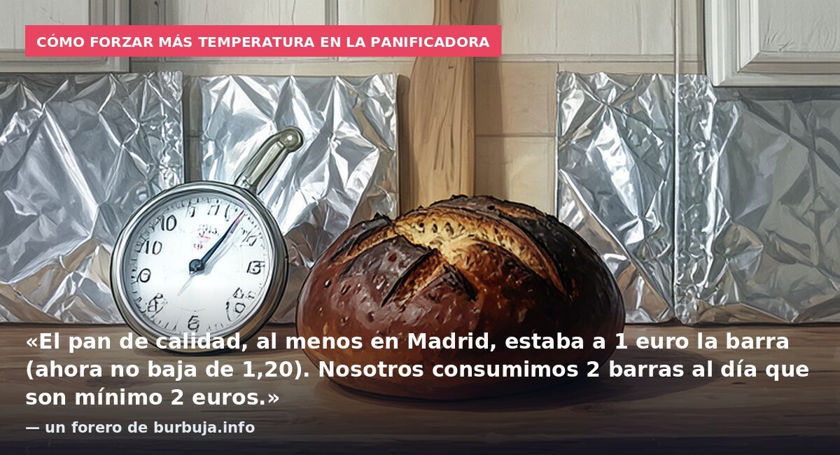 Cómo forzar más temperatura en la panificadora: «El pan de calidad, al menos en Madrid, estaba a 1 euro la barra (ahora no baja de 1,20). Nosotros consumimos 2 barras al día que son mínimo 2 euros.» — un forero de burbuja.info