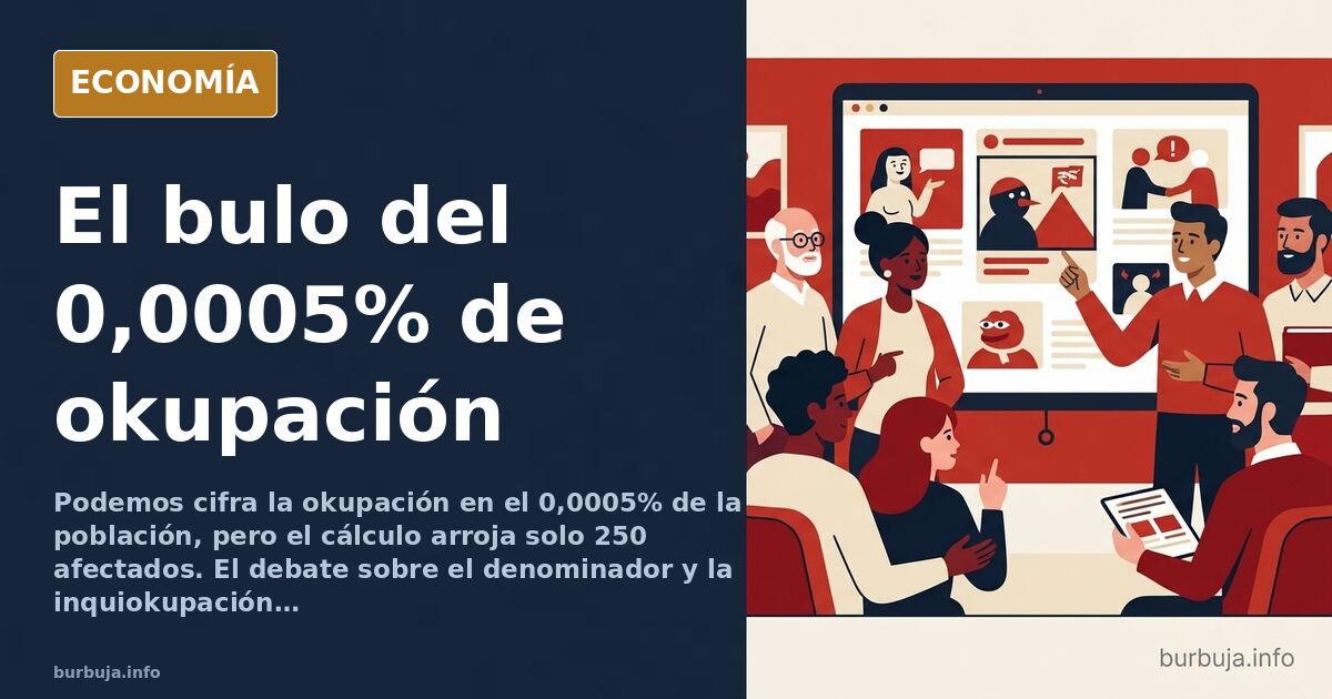 Ilustración editorial de un edificio de viviendas con una puerta entreabierta y un gráfico de porcentaje decreciente en tonos