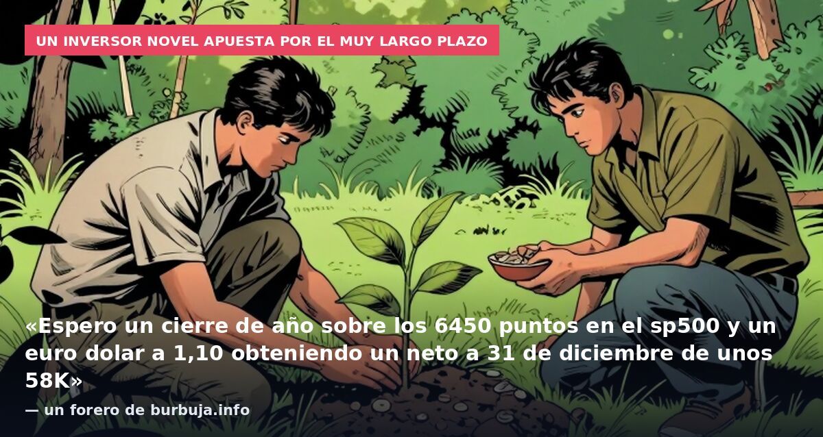 Un inversor novel apuesta por el muy largo plazo: «Espero un cierre de año sobre los 6450 puntos en el sp500 y un euro dolar a 1,10 obteniendo un neto a 31 de diciembre de unos 58K» — un forero de burbuja.info
