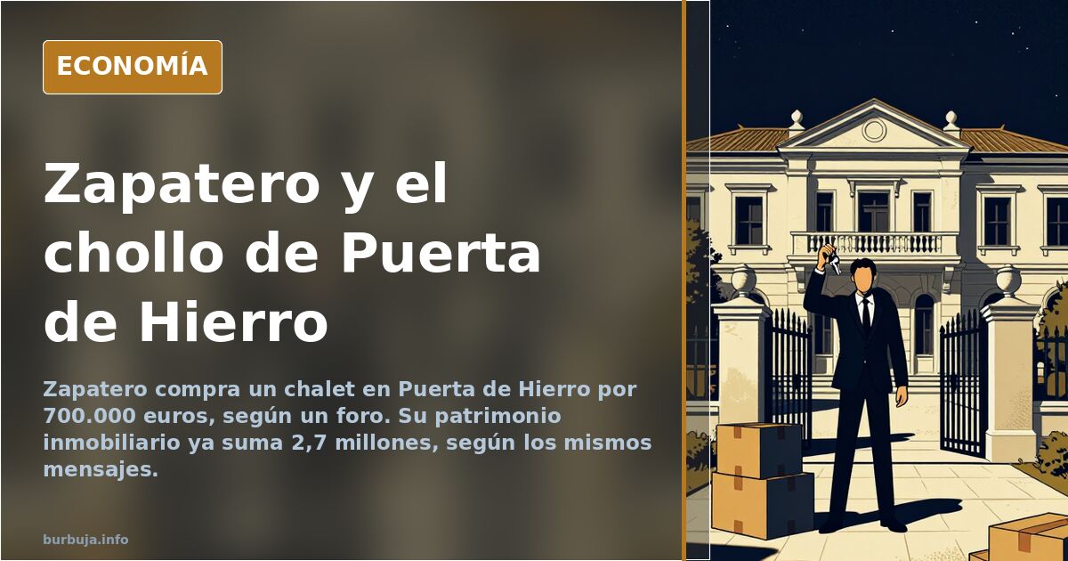 Ilustración editorial de un chalet de lujo en Puerta de Hierro con una etiqueta de precio de 700.000 euros y una silueta masc