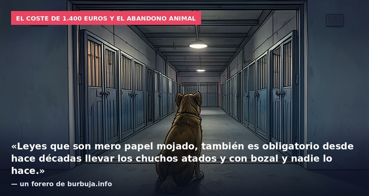 El coste de 1.400 euros y el abandono animal: «Leyes que son mero papel mojado, también es obligatorio desde hace décadas llevar los chuchos atados y con bozal y nadie lo hace.» — un forero de burbuja.info