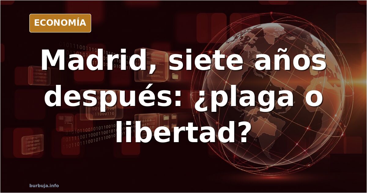 Ilustración editorial de Madrid con multitud en el metro y edificios, representando la masificación y el debate sobre viviend