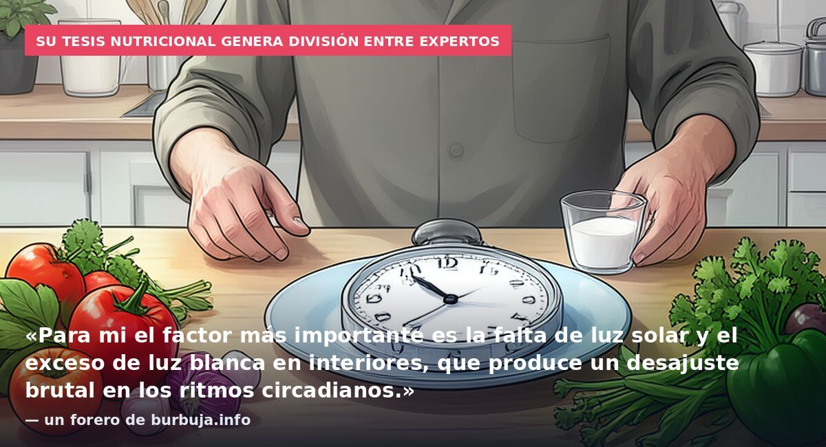 Su tesis nutricional genera división entre expertos: «Para mi el factor más importante es la falta de luz solar y el exceso de luz blanca en interiores, que produce un desajuste brutal en los ritmos circadianos.» — un forero de burbuja.info