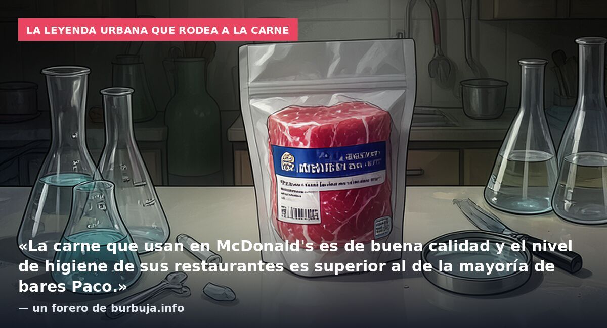 La leyenda urbana que rodea a la carne: «La carne que usan en McDonald's es de buena calidad y el nivel de higiene de sus restaurantes es superior al de la mayoría de bares Paco.» — un forero de burbuja.info