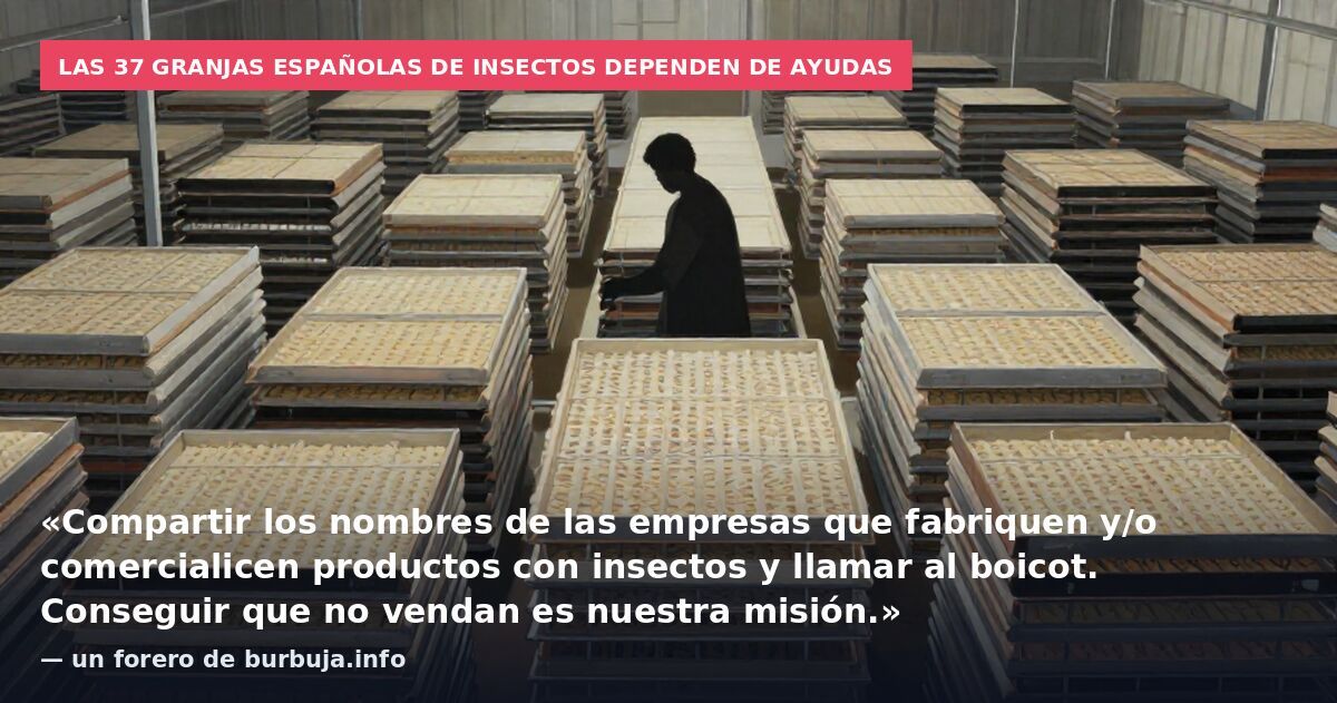 Las 37 granjas españolas de insectos dependen de ayudas: «Compartir los nombres de las empresas que fabriquen y/o comercialicen productos con insectos y llamar al boicot. Conseguir que no vendan es nuestra misión.» — un forero de burbuja.info