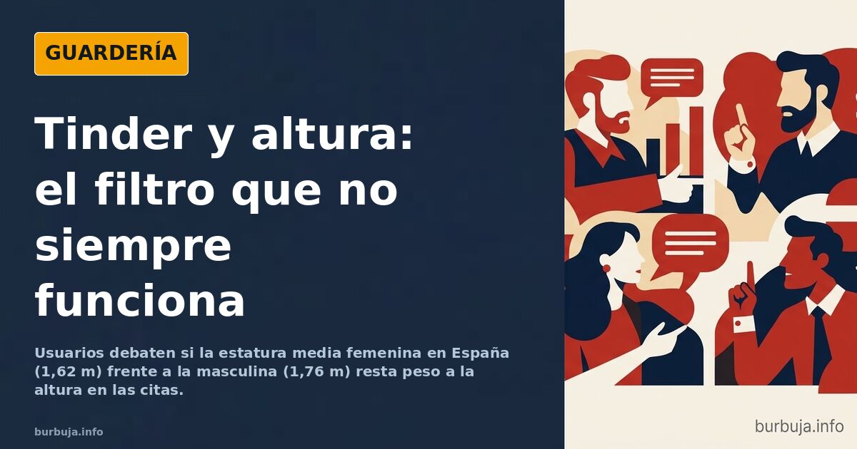 Ilustración de un perfil de aplicación de citas con filtro de estatura y siluetas de personas de diferentes alturas