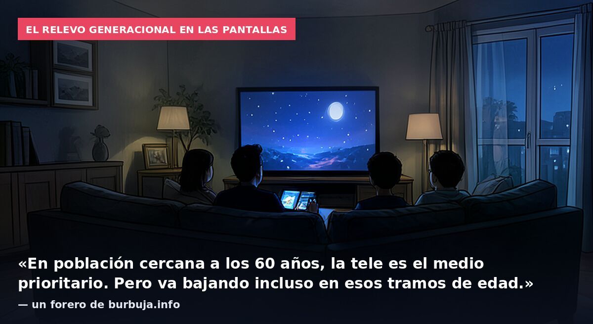 El relevo generacional en las pantallas: «En población cercana a los 60 años, la tele es el medio prioritario. Pero va bajando incluso en esos tramos de edad.» — un forero de burbuja.info