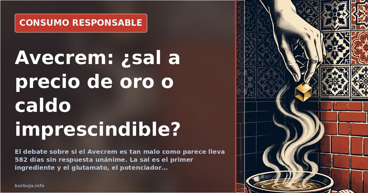 Pastilla de caldo Avecrem sobre una superficie de cocina junto a un cubito de sal