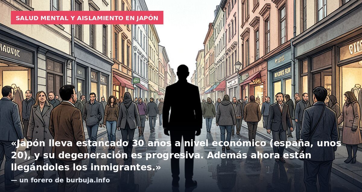 Salud mental y aislamiento en Japón: «Japón lleva estancado 30 años a nivel económico (españa, unos 20), y su degeneración es progresiva. Además ahora están llegándoles los inmigrantes.» — un forero de burbuja.info