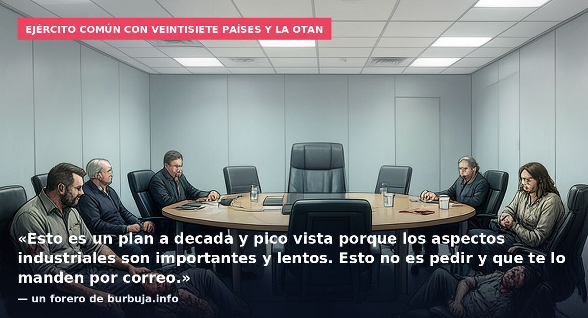 Ejército común con veintisiete países y la OTAN: «Esto es un plan a decada y pico vista porque los aspectos industriales son importantes y lentos. Esto no es pedir y que te lo manden por correo.» — un forero de burbuja.info