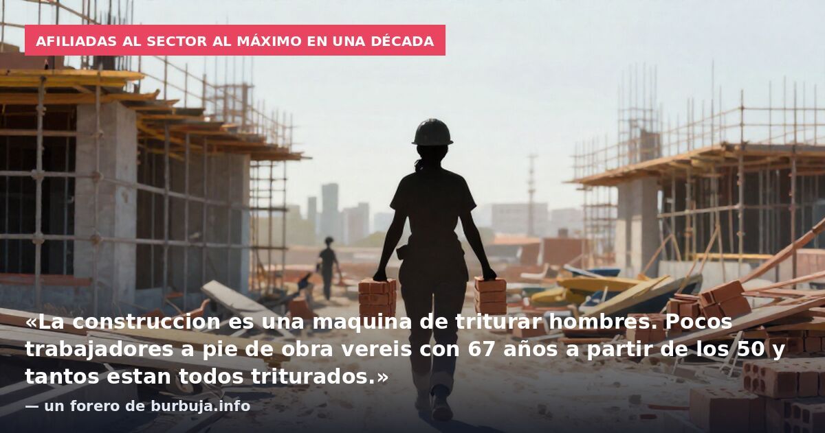 Afiliadas al sector al máximo en una década: «La construccion es una maquina de triturar hombres. Pocos trabajadores a pie de obra vereis con 67 años a partir de los 50 y tantos estan todos triturados.» — un forero de burbuja.info