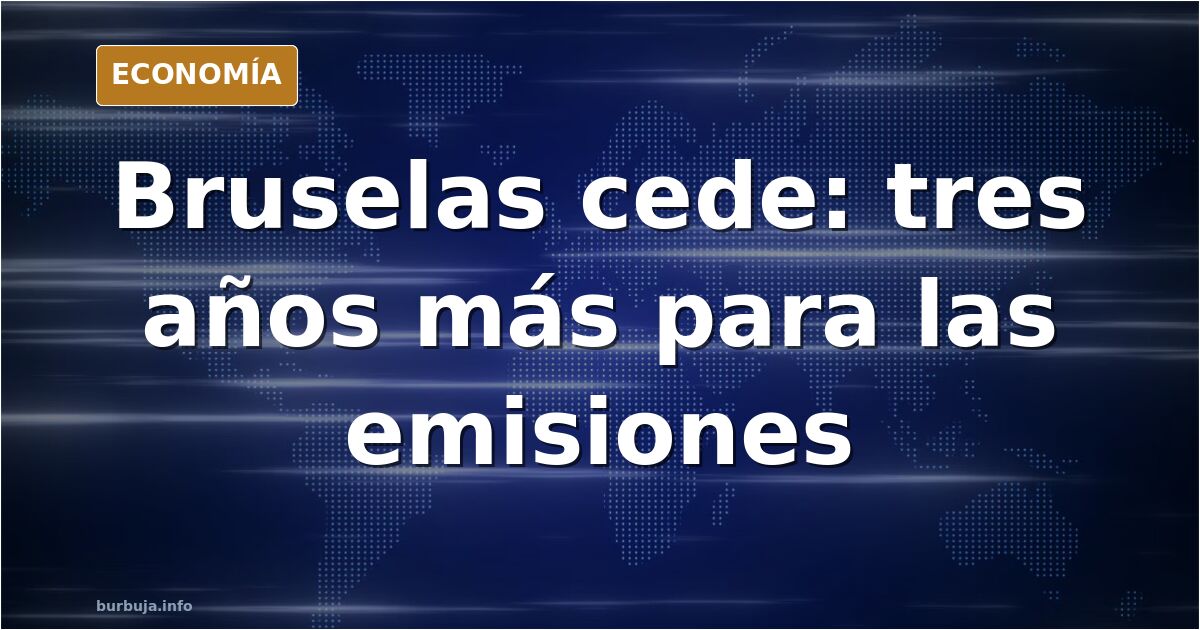Ilustración editorial de una cadena de montaje europea con gráficos bursátiles al fondo en azul marino y dorado
