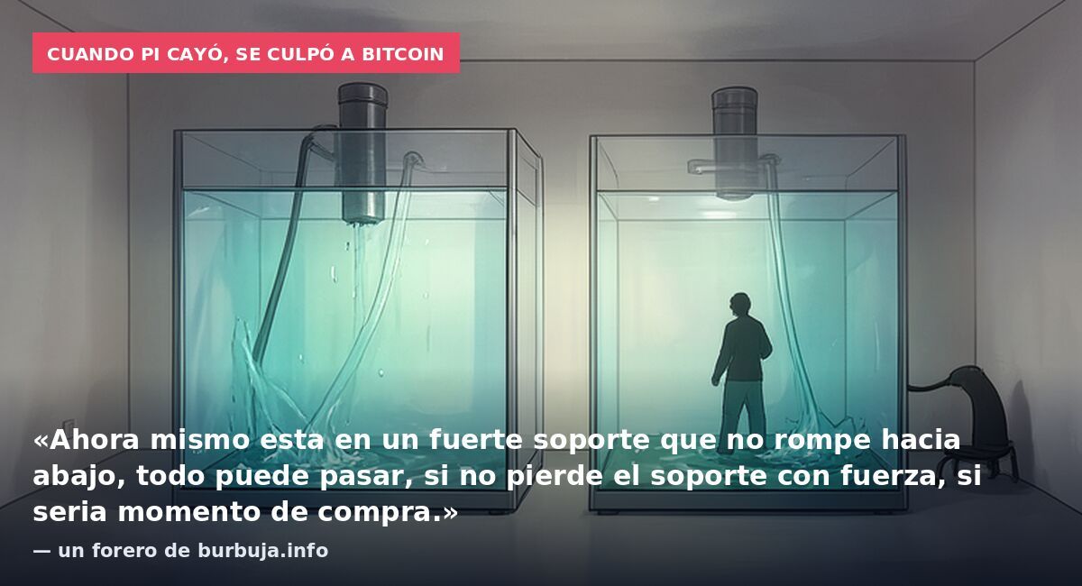 Cuando Pi cayó, se culpó a Bitcoin: «Ahora mismo esta en un fuerte soporte que no rompe hacia abajo, todo puede pasar, si no pierde el soporte con fuerza, si seria momento de compra.» — un forero de burbuja.info